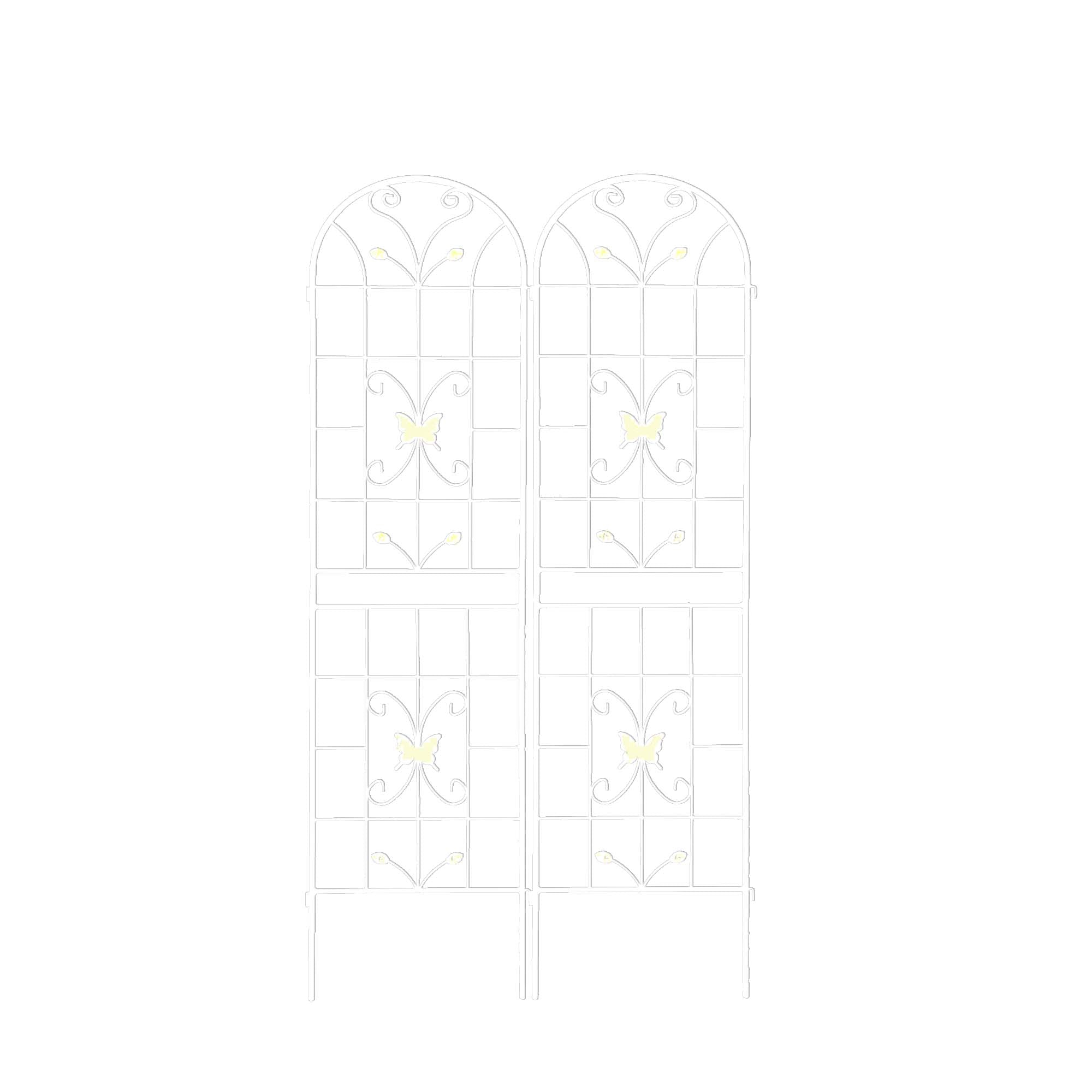 2 Pack Metal Garden Trellis with Butterfly Decoration and Powder Coated Iron, Rustproof Climbing Plant Support, for Outdoor Use, Cream White