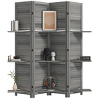 4 Panel 67" Tall Wood Privacy Screen Room Divider with 3 Shelves and Folding Storage for Bedroom, Gray