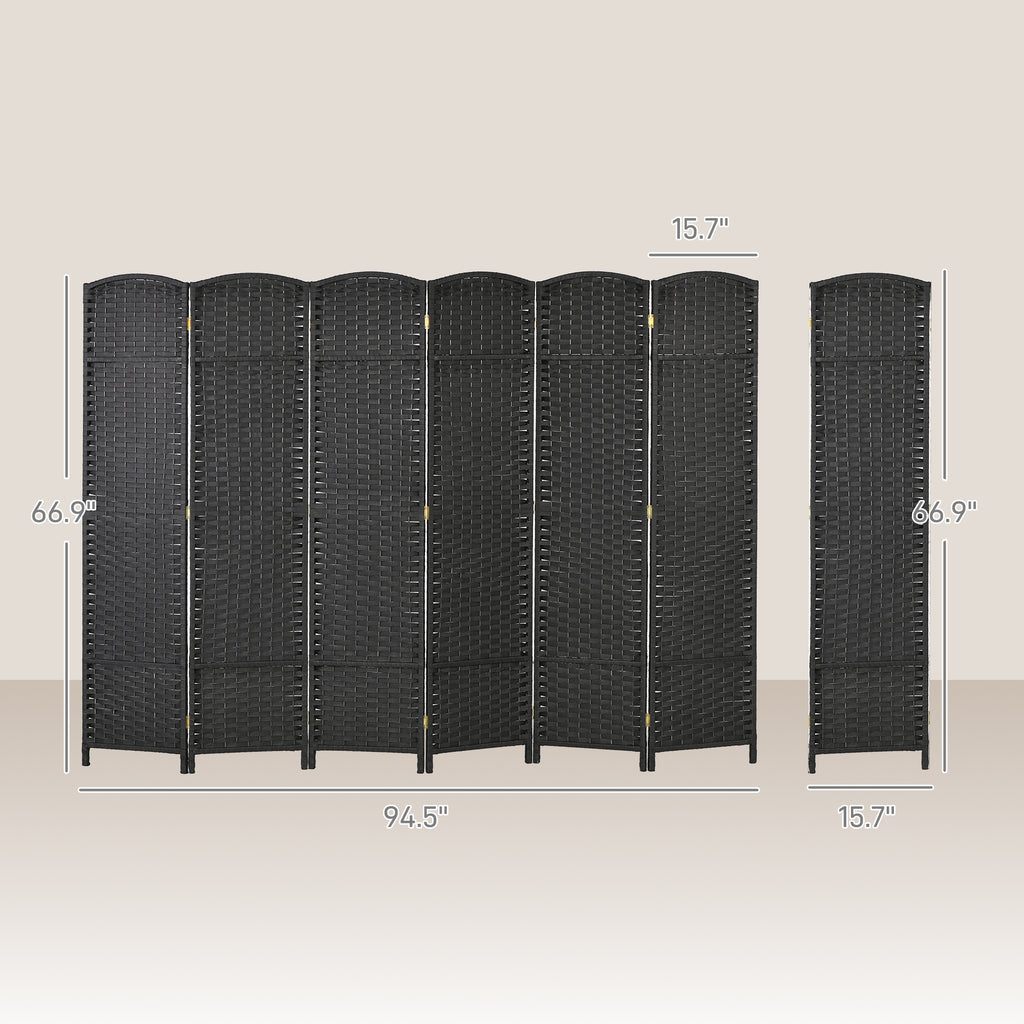 Folding Room Divider Screen 6 Panel 5.6 ' Tall Privacy Screen Freestanding Room Partition for Home Office, Black