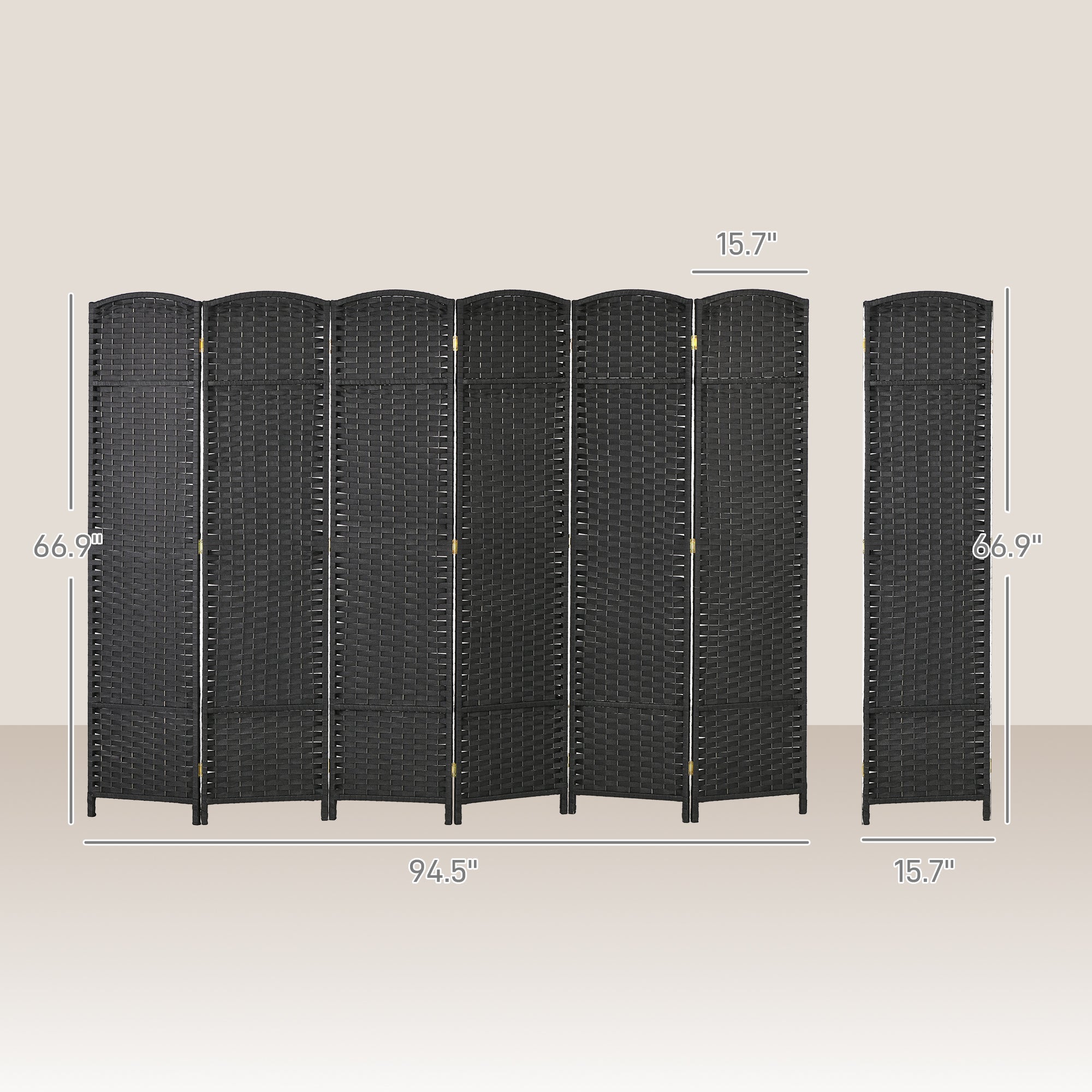 Folding Room Divider Screen 6 Panel 5.6 ' Tall Privacy Screen Freestanding Room Partition for Home Office, Black