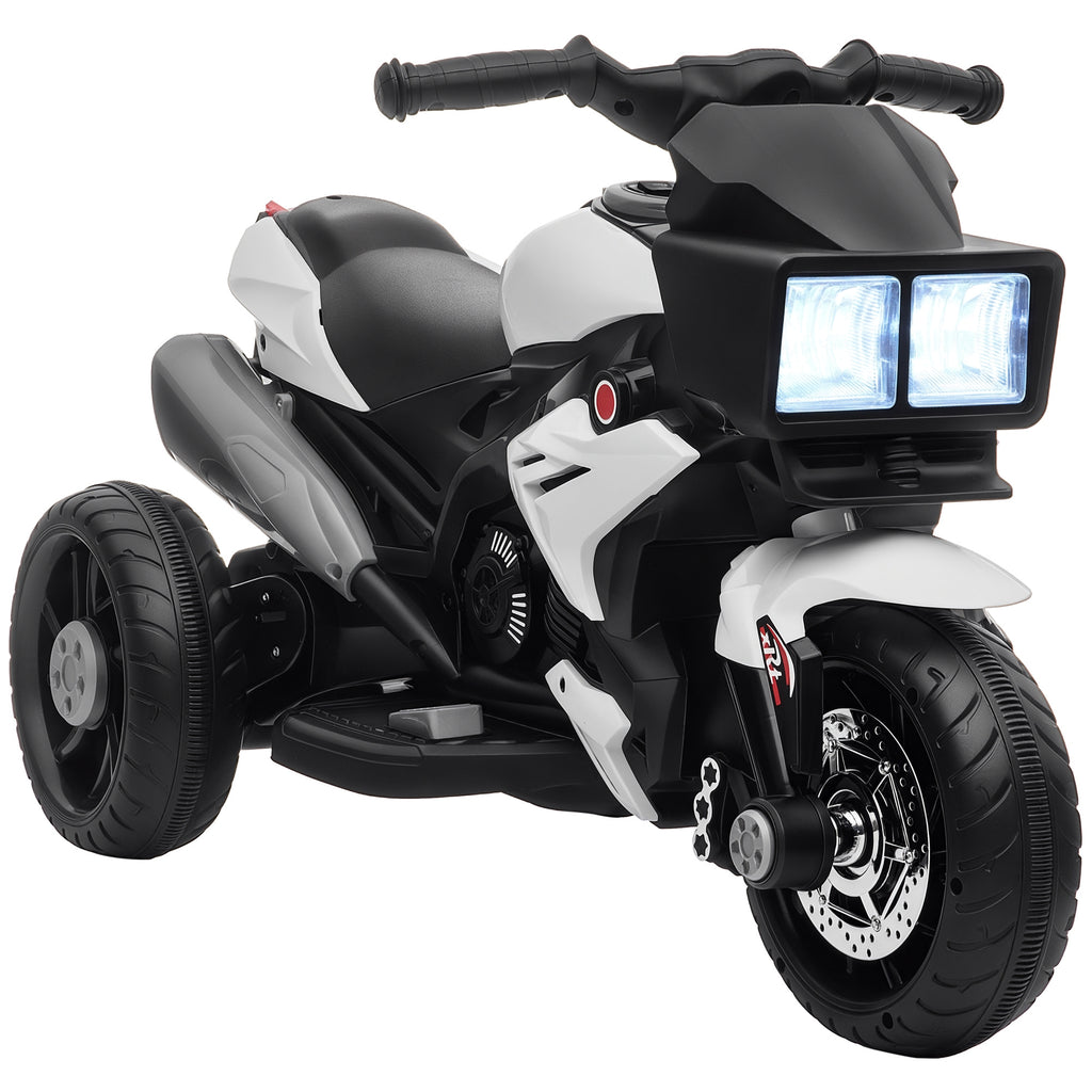 6V Kids Motorcycle, Battery-Operated Mini Electric Motorbike with Forward/Reverse Switch, Horn, White