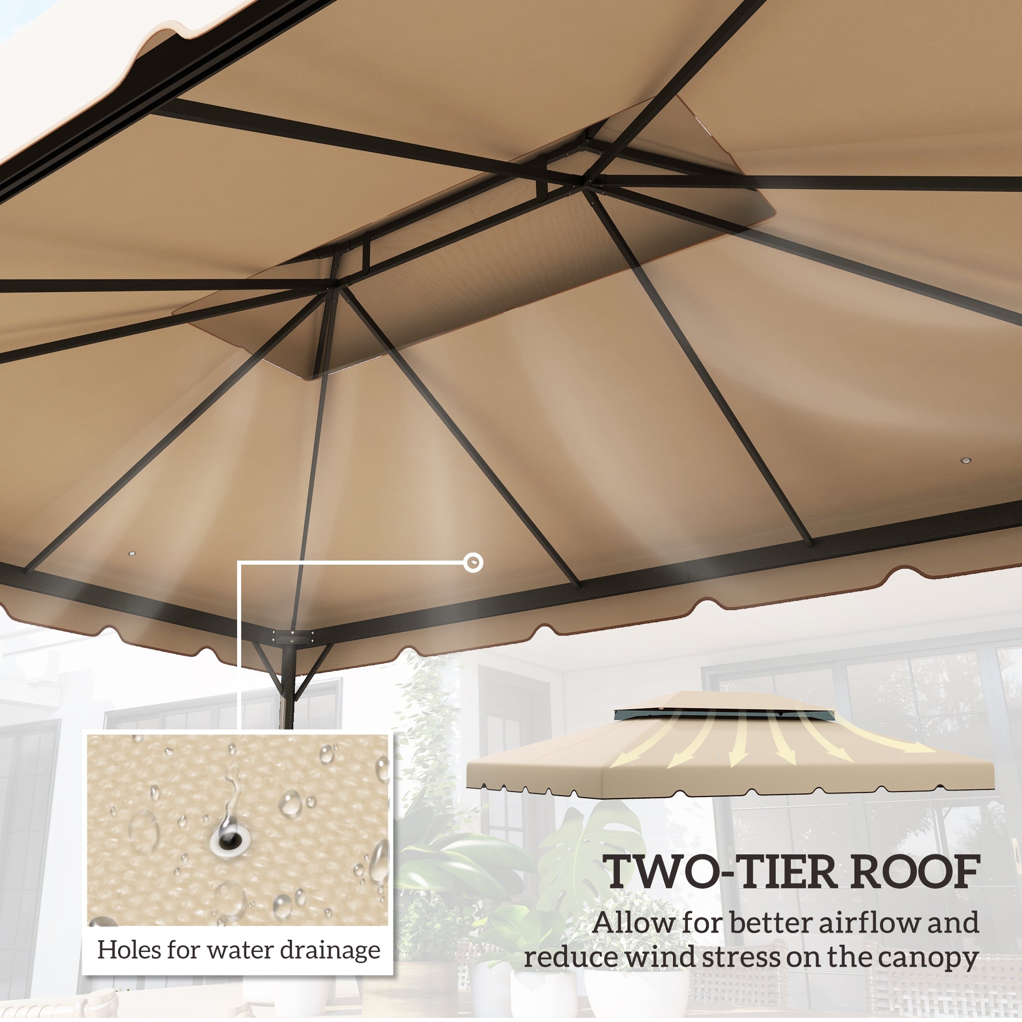 Model 84C-101 or 84C-144 13' x 10' Gazebo Replacement Canopy, Gazebo Top with Double Vented Roof (TOP ONLY), White