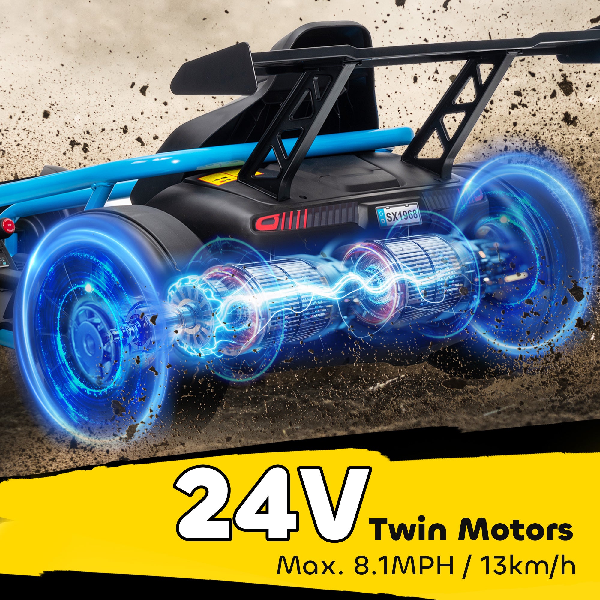 24V 7AH Kids Electric Go Kart, 8.1 MPH Battery Powered Drift Kart with Dual Motors, Soft Start for 8-12 Years, Blue