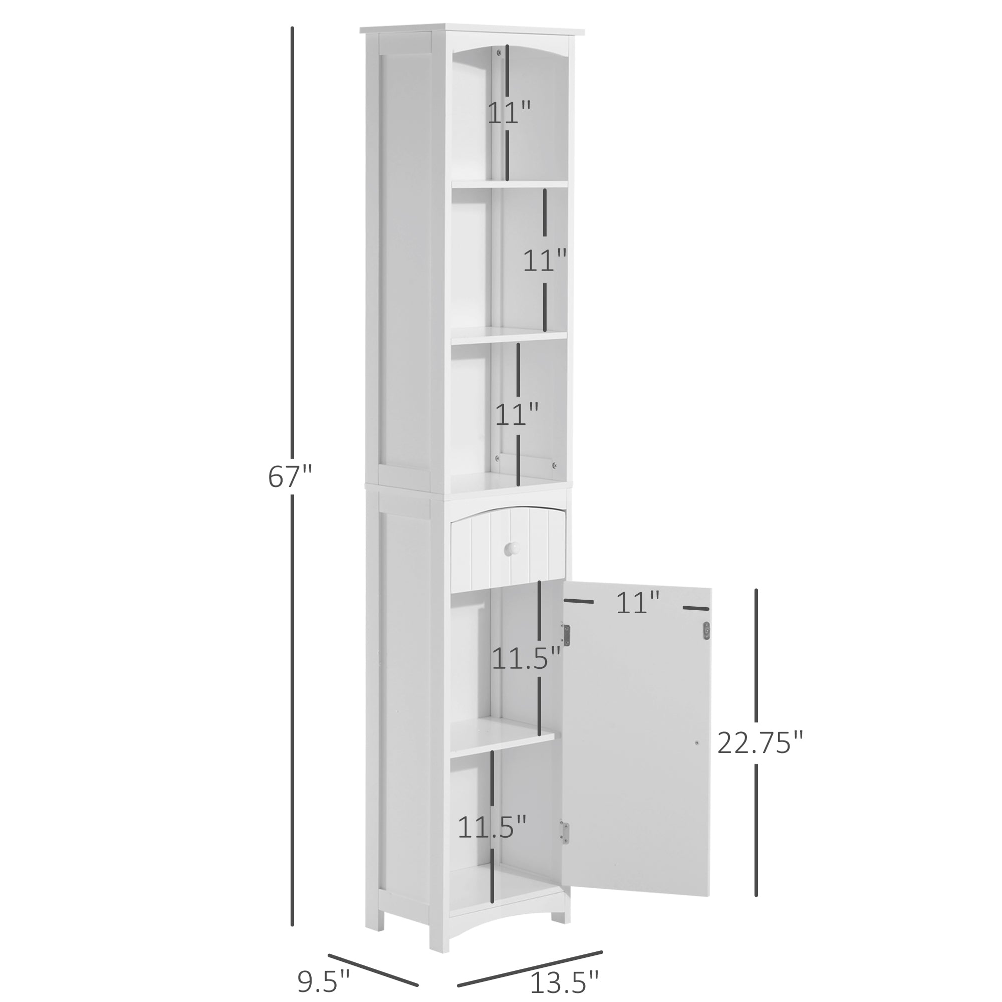 Bathroom Storage Cabinet, Free Standing Bathroom Storage Unit, Tall Linen Tower with 3-Tier Shelves and Drawer, White