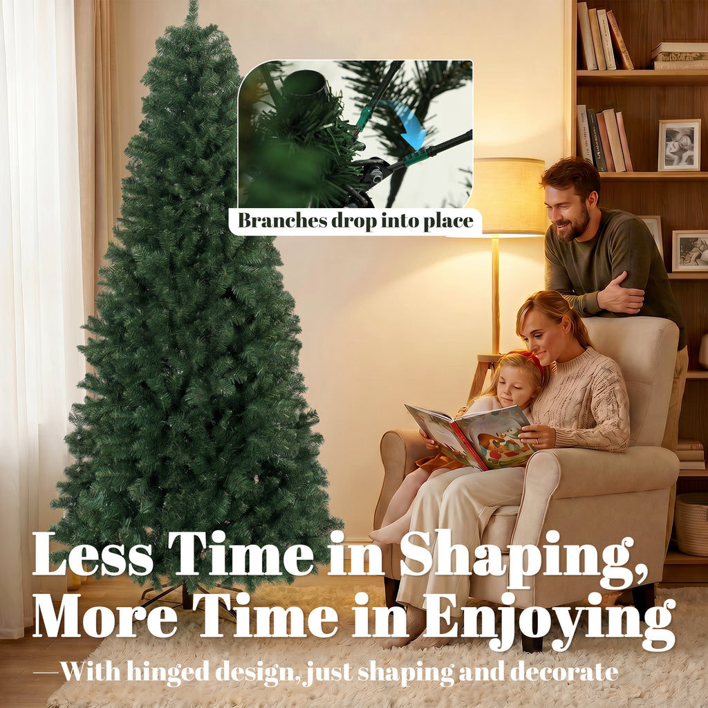 7.5 ft Artificial Christmas Tree, Norway Spruce Tree, Hinged Xmas Tree with Metal Stand