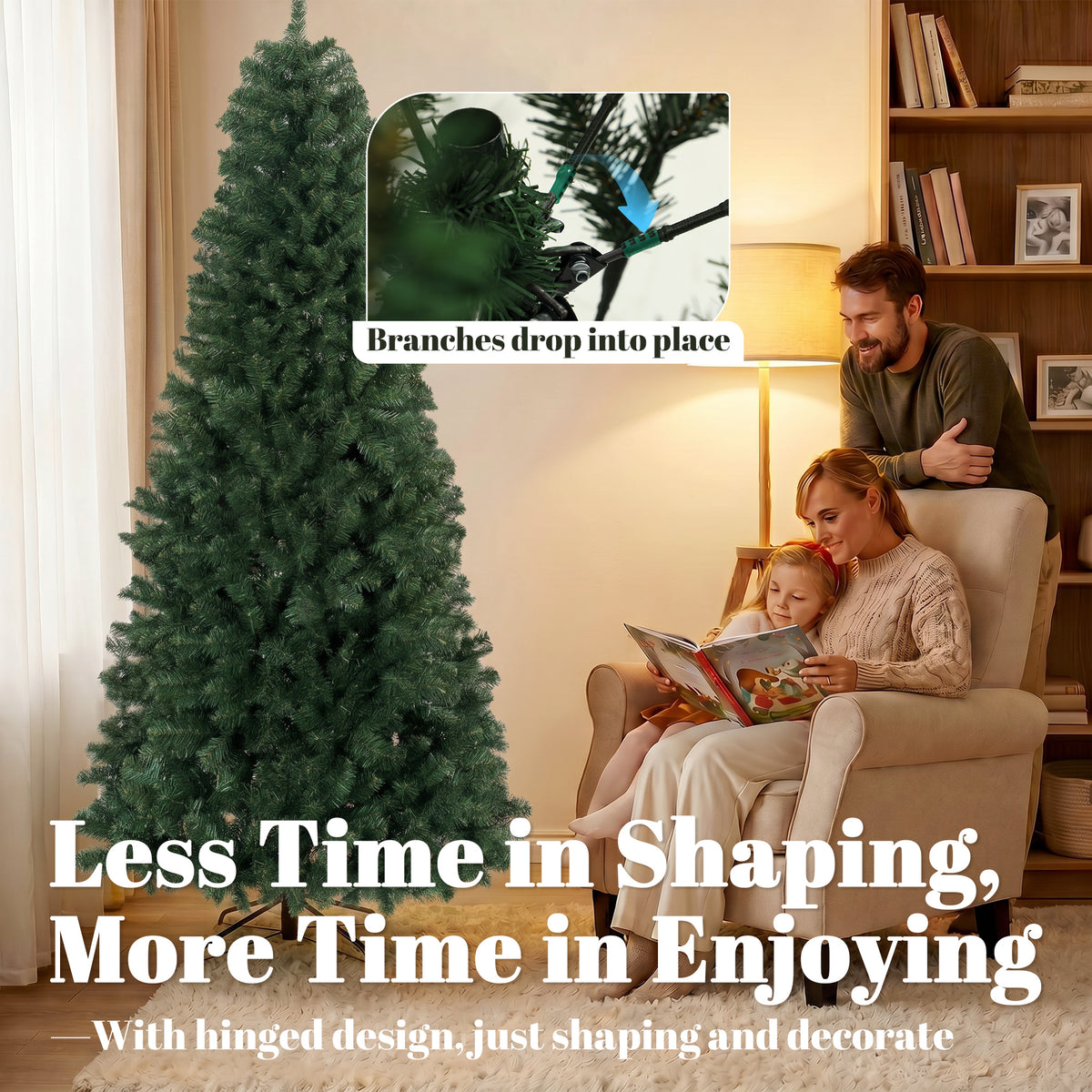 7.5 ft Artificial Christmas Tree, Norway Spruce Tree, Hinged Xmas Tree with Metal Stand