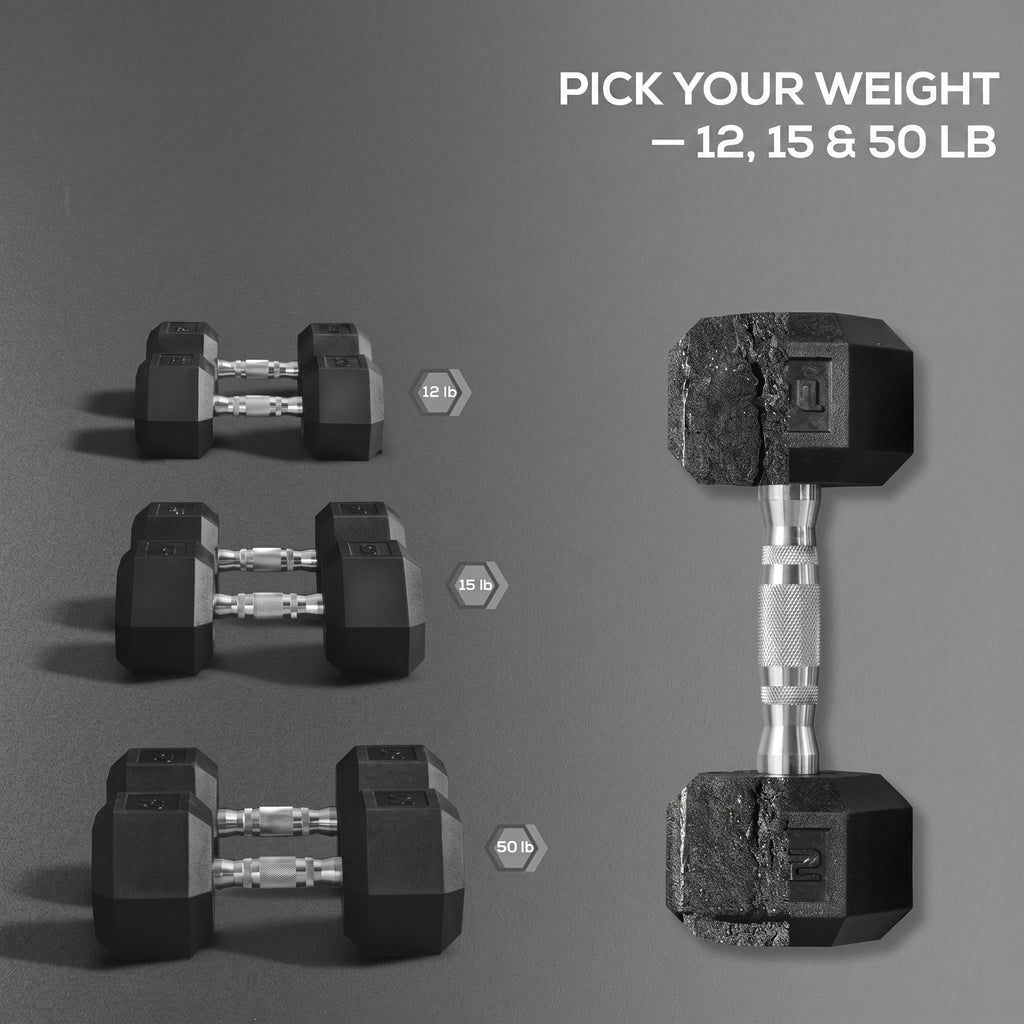 Hex Rubber Dumbbell Set for No Rolling