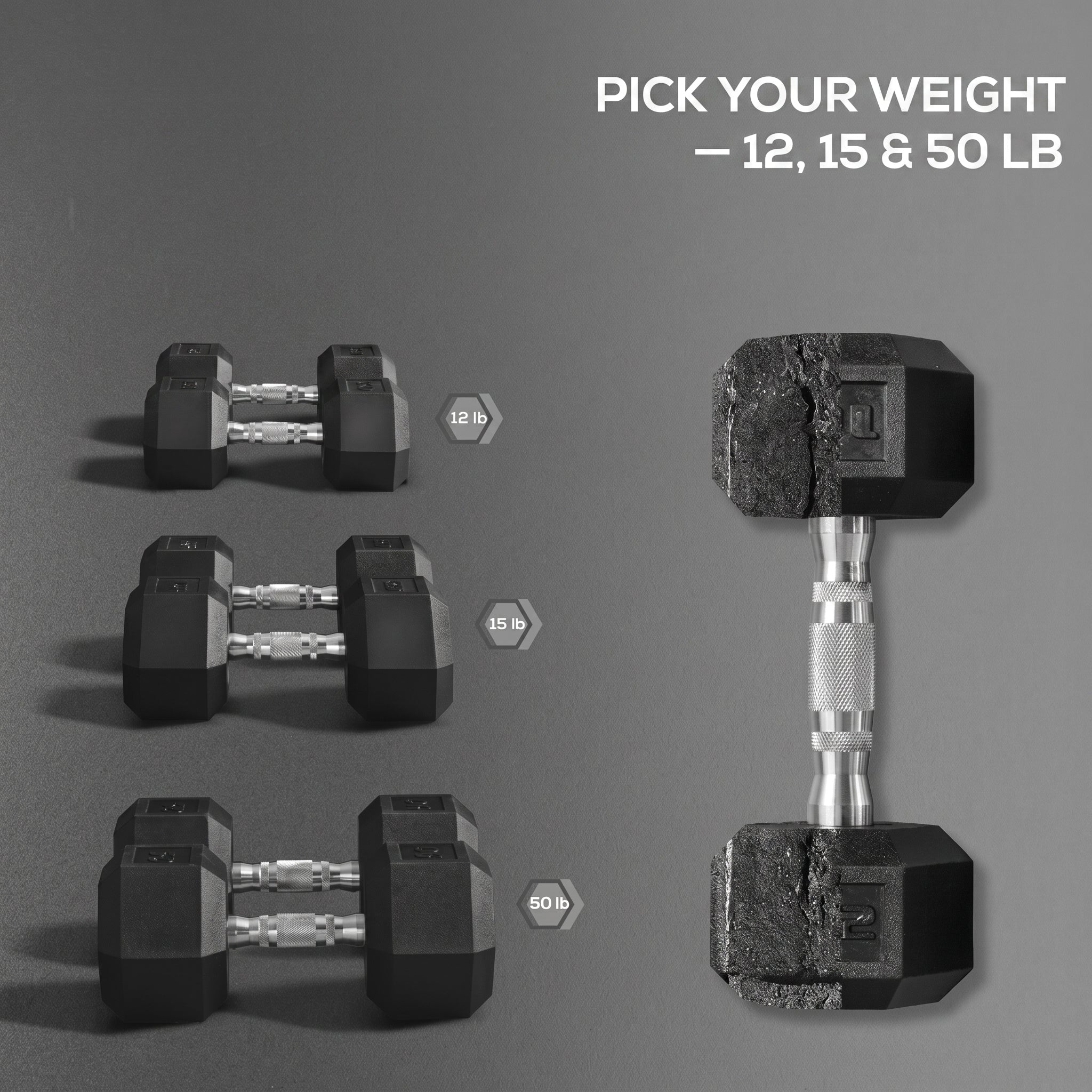 Hex Rubber Dumbbell Set for No Rolling