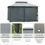 10' x 13' Outdoor Soft Top Gazebo Pergola with Curtains, 2-Tier Steel Frame Gazebo for Patio, Sage Gray