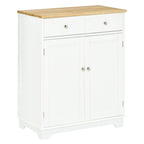 Kitchen Storage Cabinet, Sideboard Floor Cupboard with Solid Wood Top, Adjustable Shelf, and 2 Drawers for Living Room, and Hallway, White
