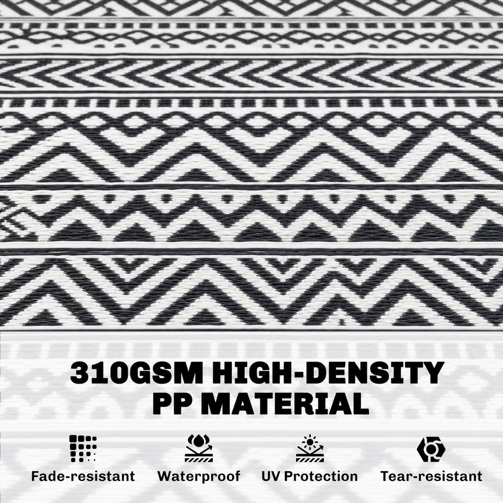 Reversible Outdoor Rug Carpet RV Camping Rugs with Carry Bag, 8' x 10', Gray & Cream White Boho