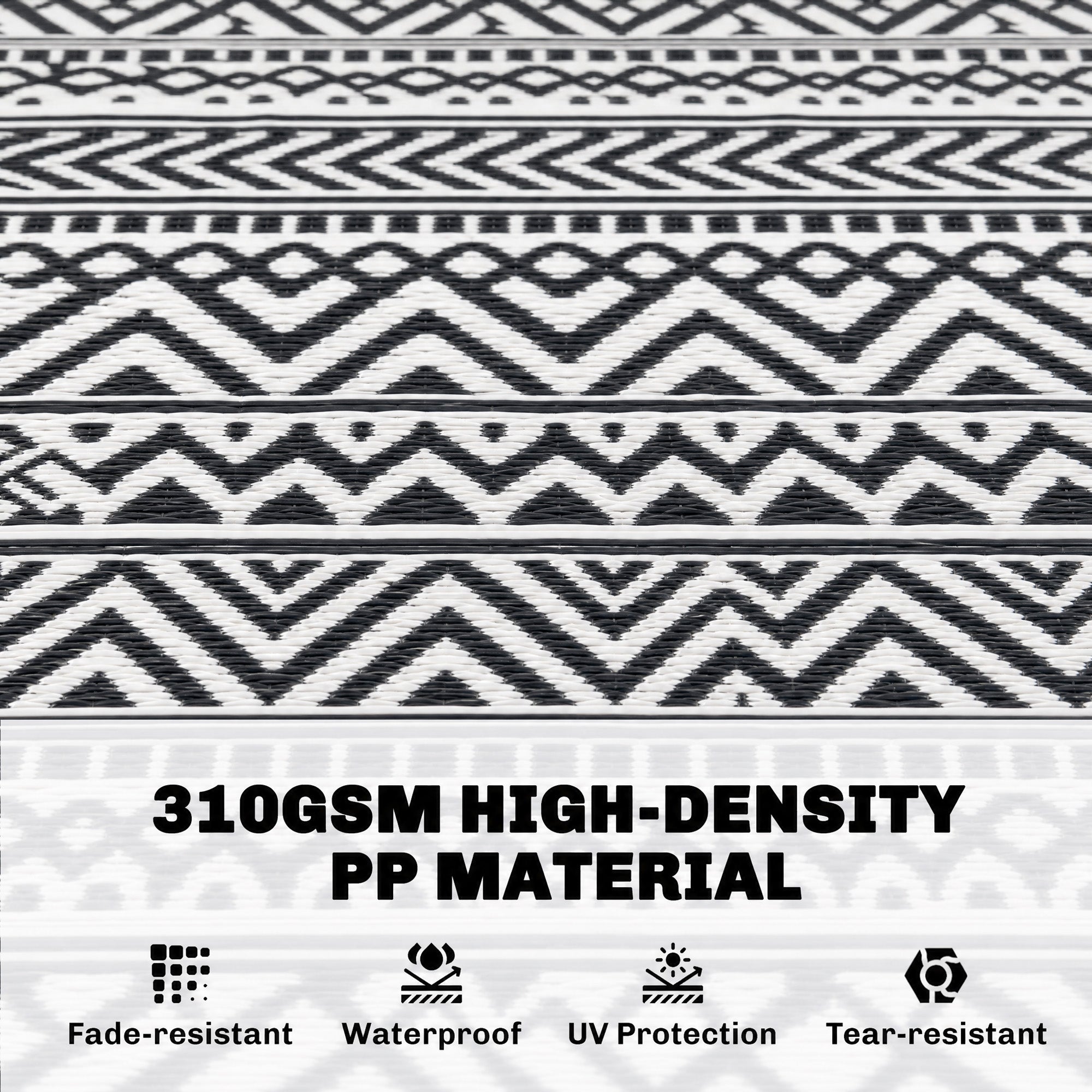 Reversible Outdoor Rug Carpet RV Camping Rugs with Carry Bag, 8' x 10', Gray & Cream White Boho