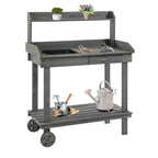 36'' Wooden Potting Bench Work Table with 2 Removable Wheels, Sink, Drawer & Large Storage Spaces, Gray