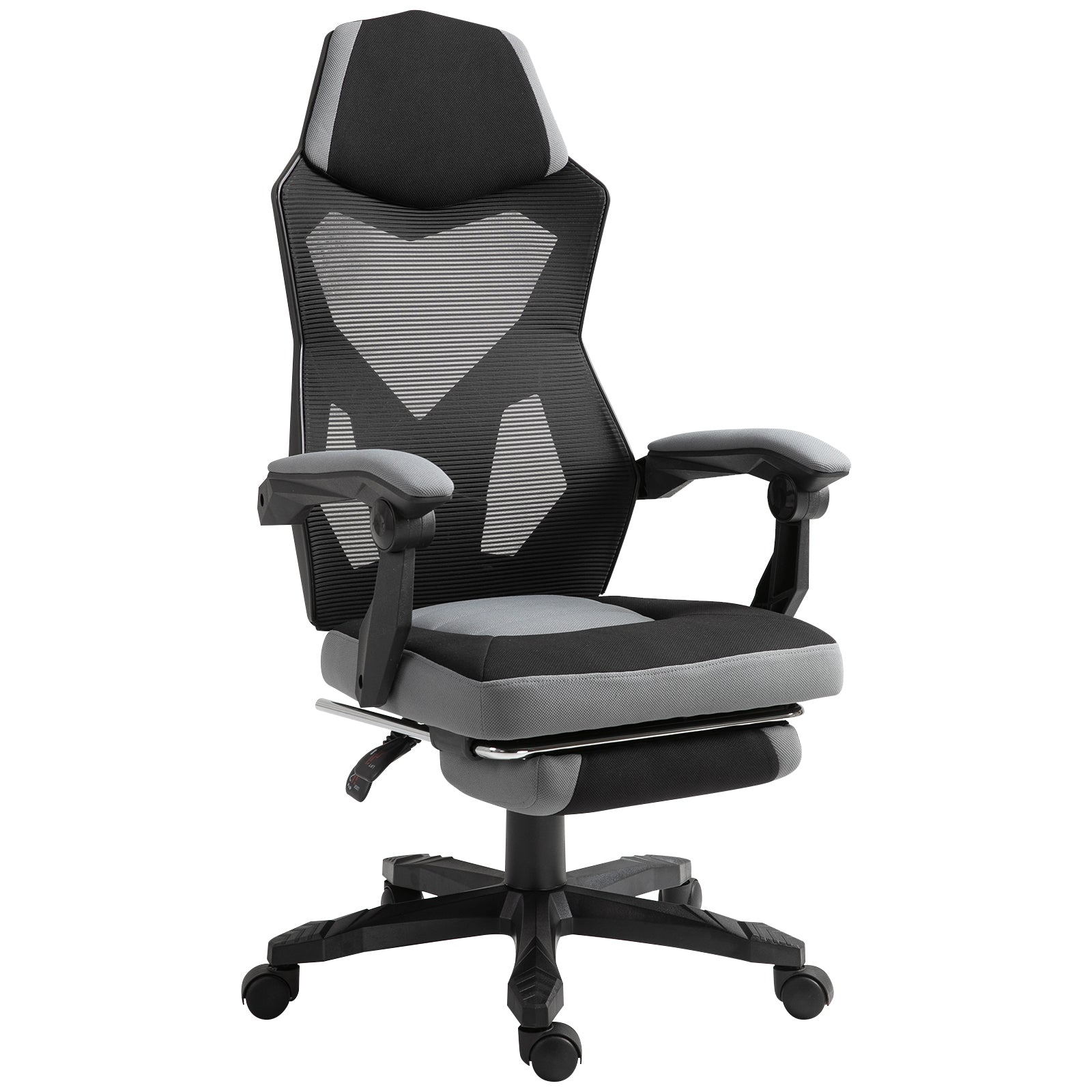 Home Office Chair Adjustable Height Recliner with Retractable Footrest, Mesh Back - Gray