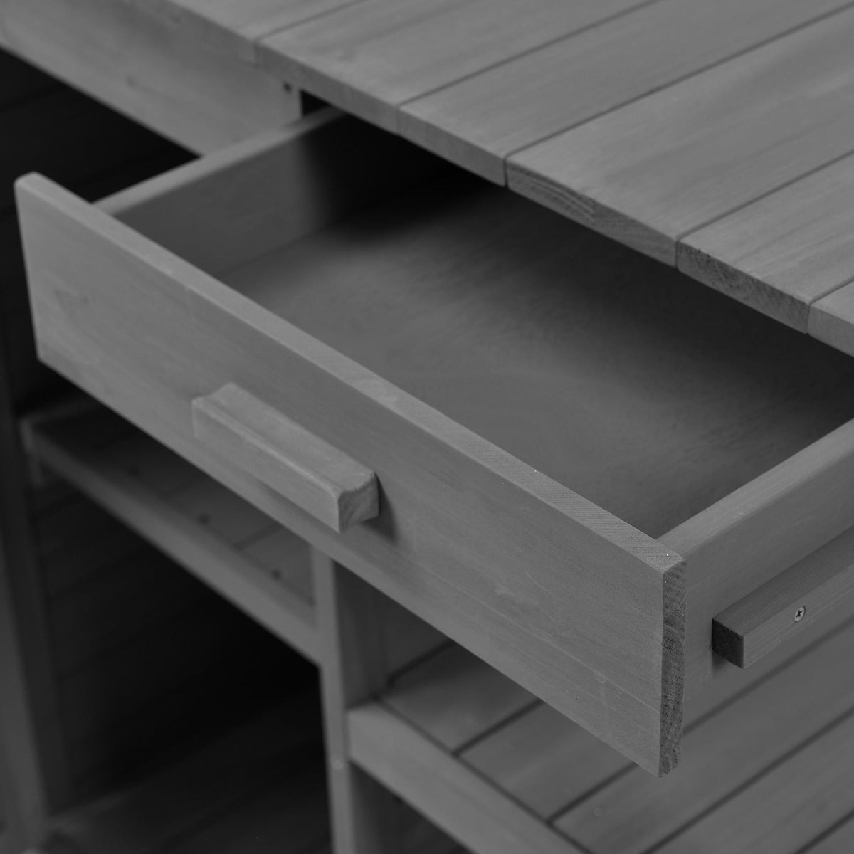 Outdoor Potting Bench with 2 Drawers, Cabinet & Open Shelf, Farmhouse Garden Workstation for Backyard, 50'' L x 19.5'' W x 66'' H, Gray
