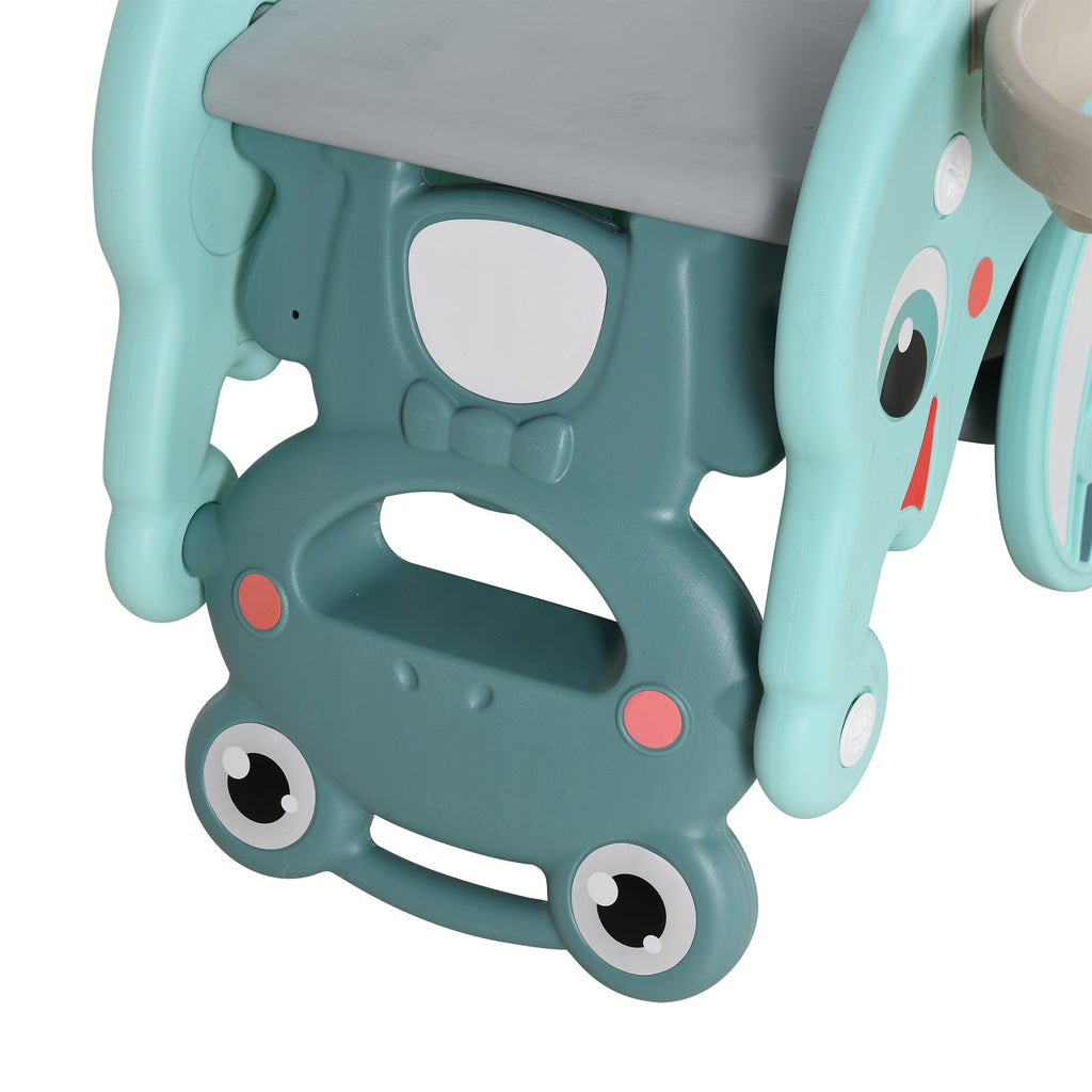 3-in-1 Kids Portable Slide Rocking Horse Toy with Basketball Hoop for Age 1.5-3 Boys and Girls, Mint Green