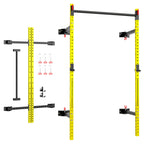 Folding Squat Rack with Pull Up Bar, Wall Mounted and Adjustable, 1000 Pounds Capacity Power Rack, Yellow