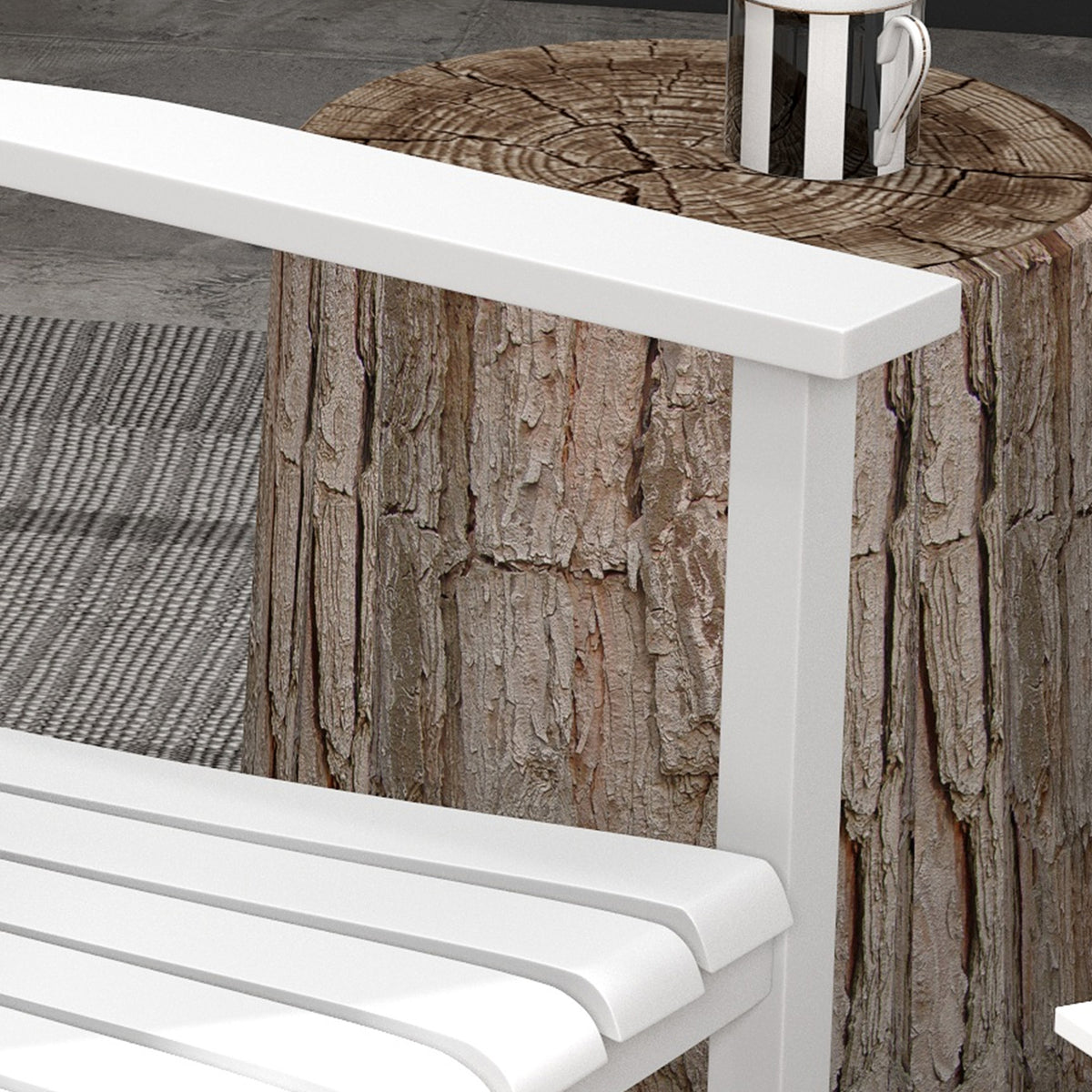 Wooden Rocking Chair Set, Curved Armrests, High Back, Slatted Seat Outdoor Rocker Set, White