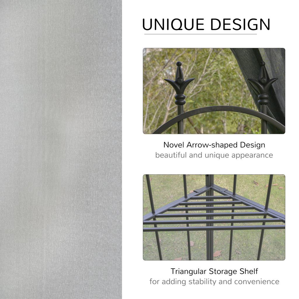 118" x 118" Steel Outdoor Patio Gazebo Canopy with Removable Mesh Curtains, Display Shelves, & Steel Frame, Gray