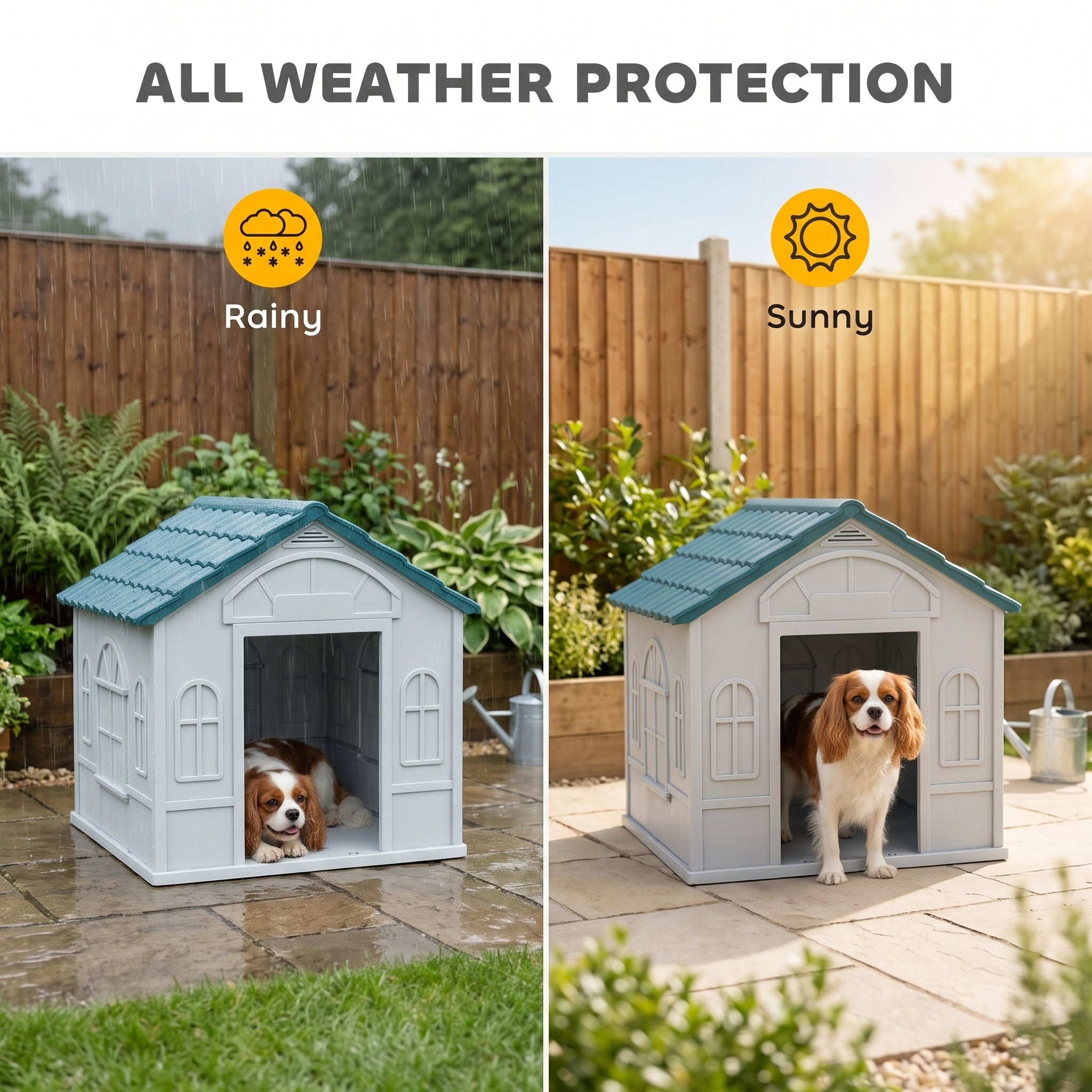 Plastic Dog House for Medium and Small Dogs, Water Resistant Puppy Shelter Indoor Outdoor with Door, Easy to Assemble, Blue