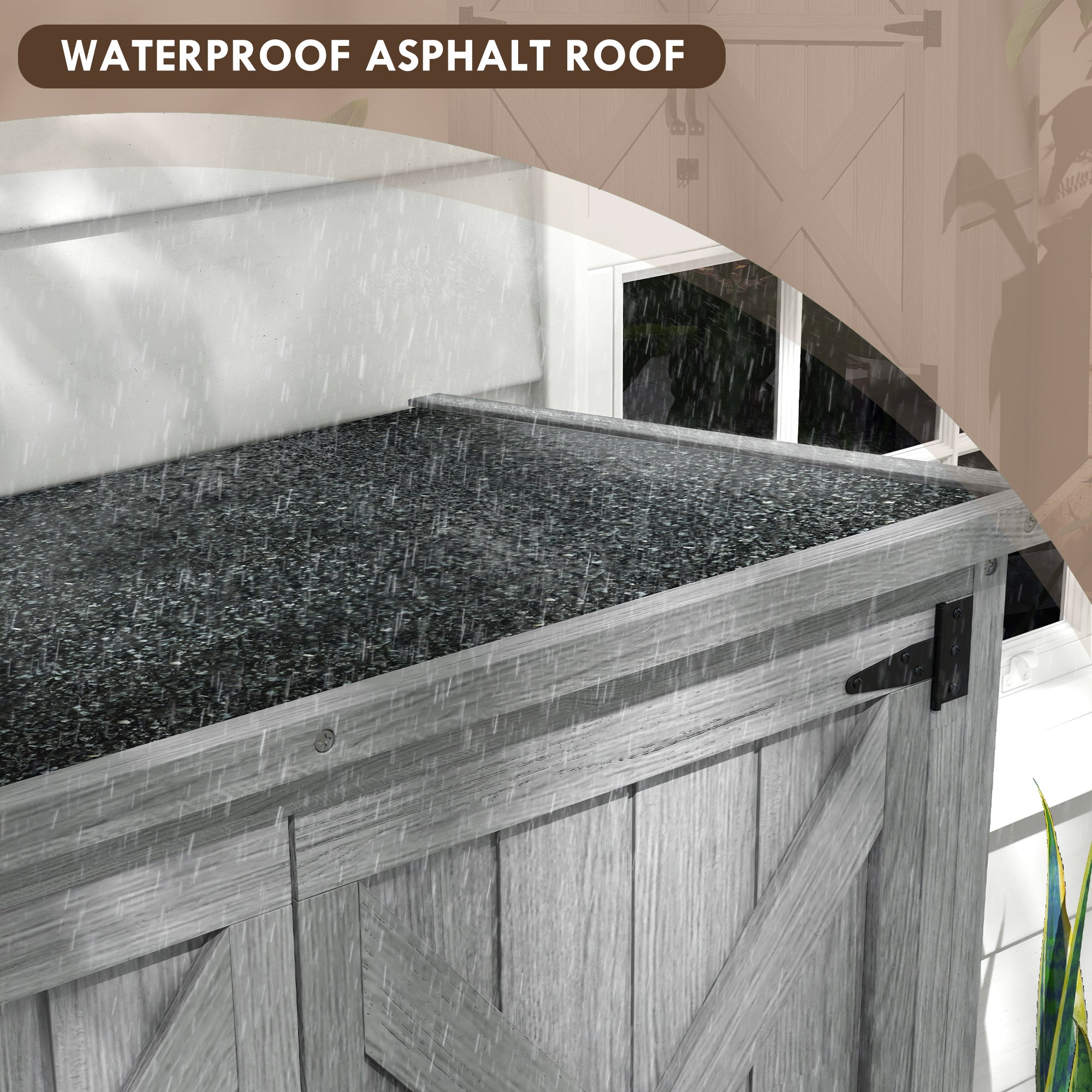Wooden Outdoor Storage Cabinet Garden Shed with Waterproof Asphalt Roof and Lockable Doors, Gray