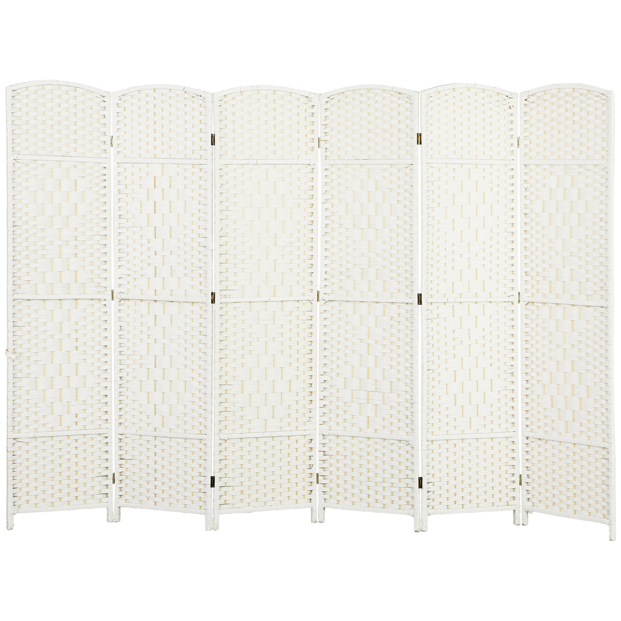 Folding Room Divider Screen 6 Panel 6' Tall Privacy Screen Freestanding Wood Partition for Home Office, White