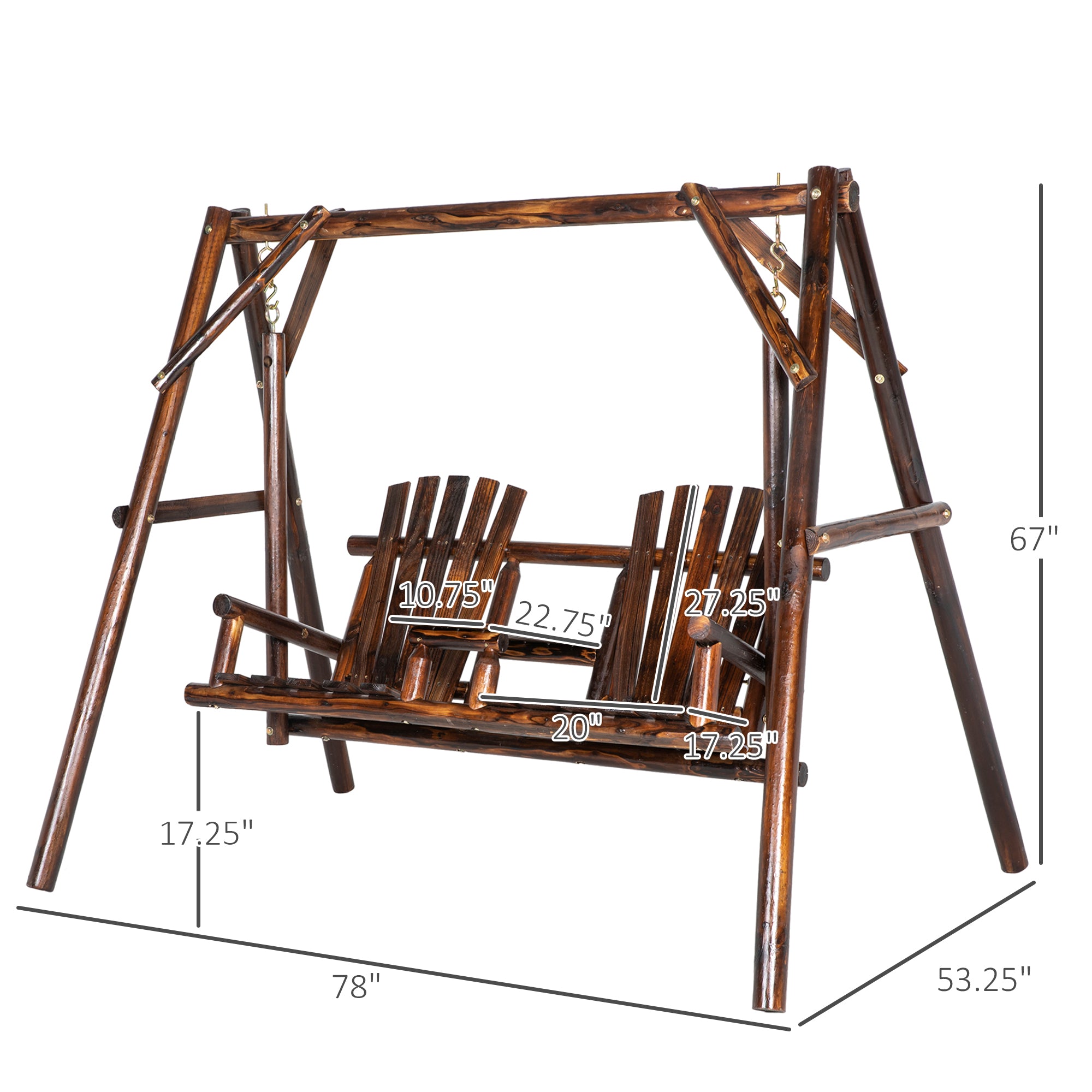 Wooden Porch Swing with Stand, 2-Seat Patio Swing Chair with Center Table, for Garden, Poolside, Backyard