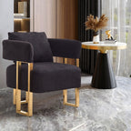 2-Set Living Room Teddy Fleece Upholstered Side Chair with Gold Metal Legs, Modern Decorative Chair, 26" L x 24.5" W x 27" H, Black+Gold