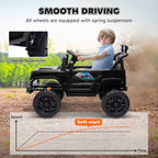 12V Battery Powered Ride On Truck, Kids Electric Car with Spring Suspension, Remote, Horn, USB Music, Black