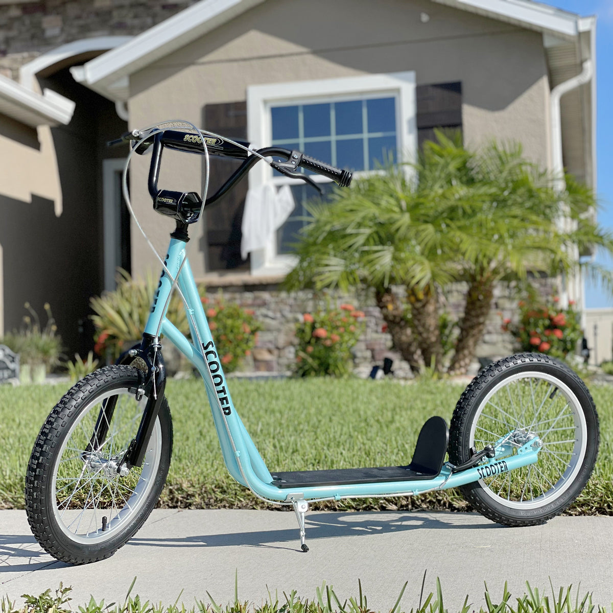 Youth Scooter Kick Scooter for Kids 5+, Max Load 220 LBS., with Adjustable Handlebar, 16" Inflatable Wheels, Dual Brakes, Blue