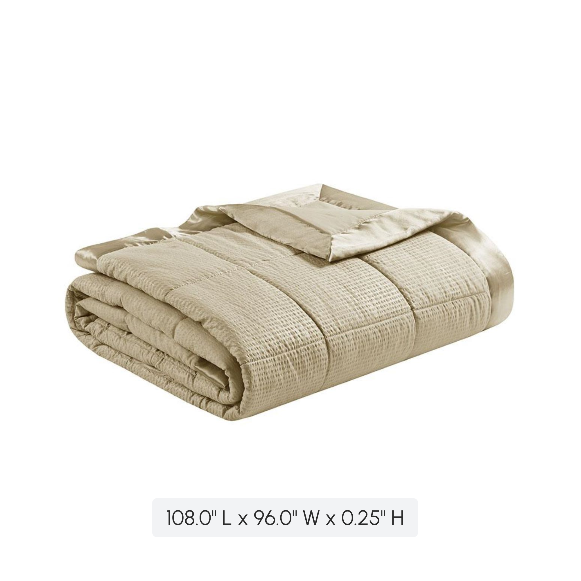 Hypoallergenic Oversized Down Alternative Blanket with Satin Trim, OEKO-TEX Certified, Machine Washable, 108" L x 96" W x 0.25" H, Taupe