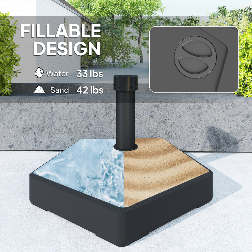 Patio Umbrella Base Holder, Heavy Duty Outdoor Umbrella Stand Base, Filled Up to 42lbs with Sand or 33lbs with Water for Garden, Poolside, Black