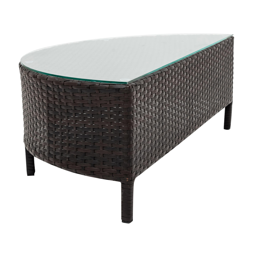 5 Piece Half-Moon Patio Sectional with Glass Table, All-Weather Wicker Sofa with Thick Cushions, 47.5" L x 27" W x 27" H, Grey