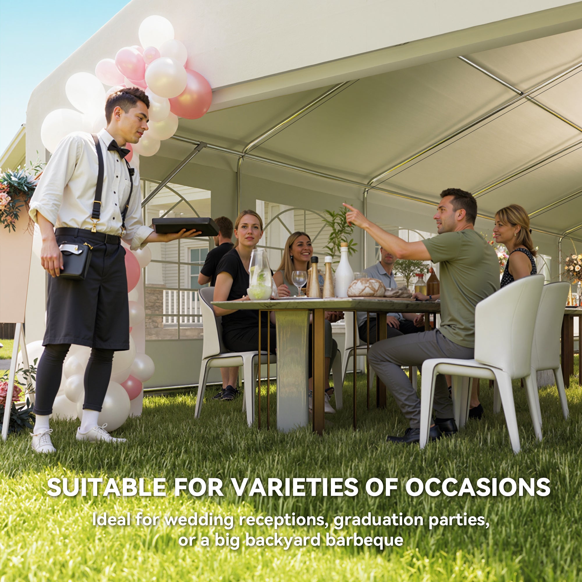 23' x 39' Large Outdoor Carport Canopy Party Tent with Removable Protective Sidewalls & Windows, White