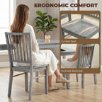 Dining Chairs Set of 2 Ergonomic Solid Wood, Armless Kitchen Chairs with Rubberwood Legs, Rustic Gray