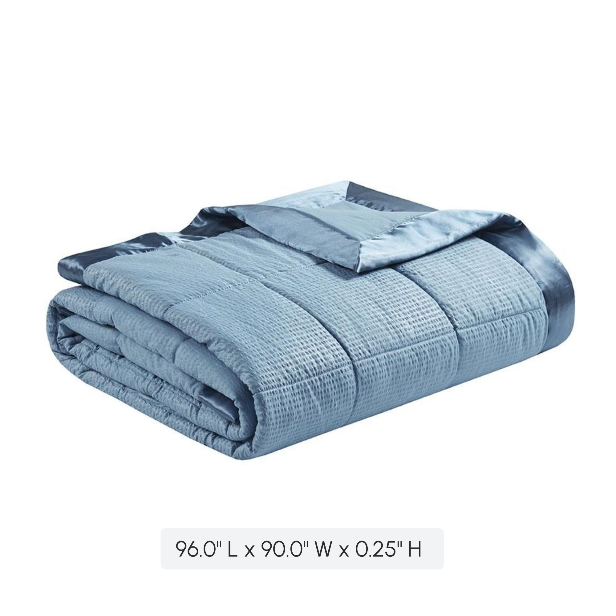 Machine Washable Down Alternative Blanket with Satin Trim, Hypoallergenic Fllling, OEKO-TEX Certified, 96" L x 90" W x 0.25" H, Blue