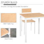 3-Piece Wooden Square Dining Table Set with 1 Table and 2 Chairs and Sturdy Metal Frame for Small Space, White
