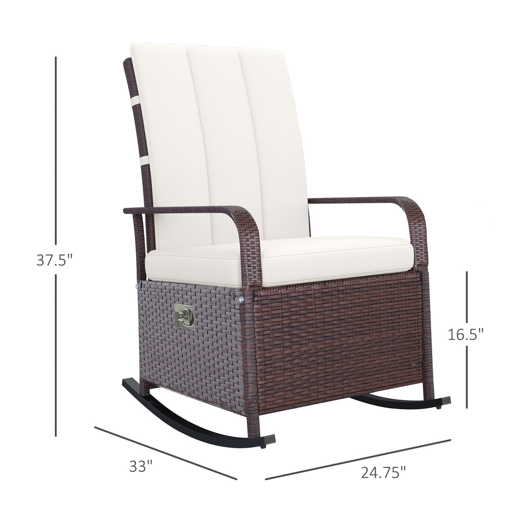 PE Rattan Rocking Recliner with Footrest, Beige