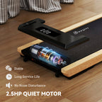 2.5HP Walking Pad, Wood Under Desk Treadmill with Remote Control, Transport Wheels and LED Display for Home Gym Office