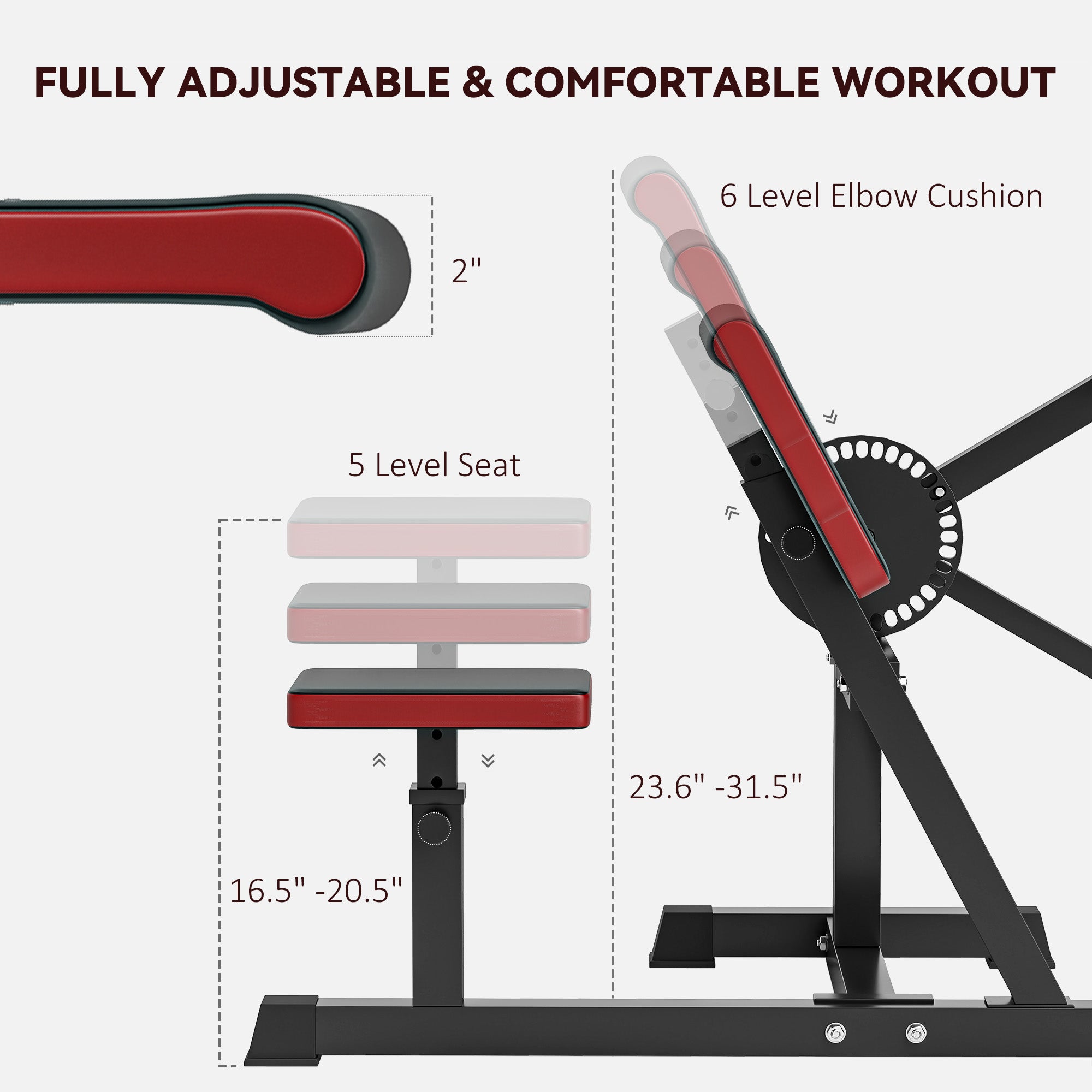 2-In-1 Bicep Preacher Curl Bench Bicep Curl Machine with Adjustable Seat and Elbow Cushion, for Home Gym Workout