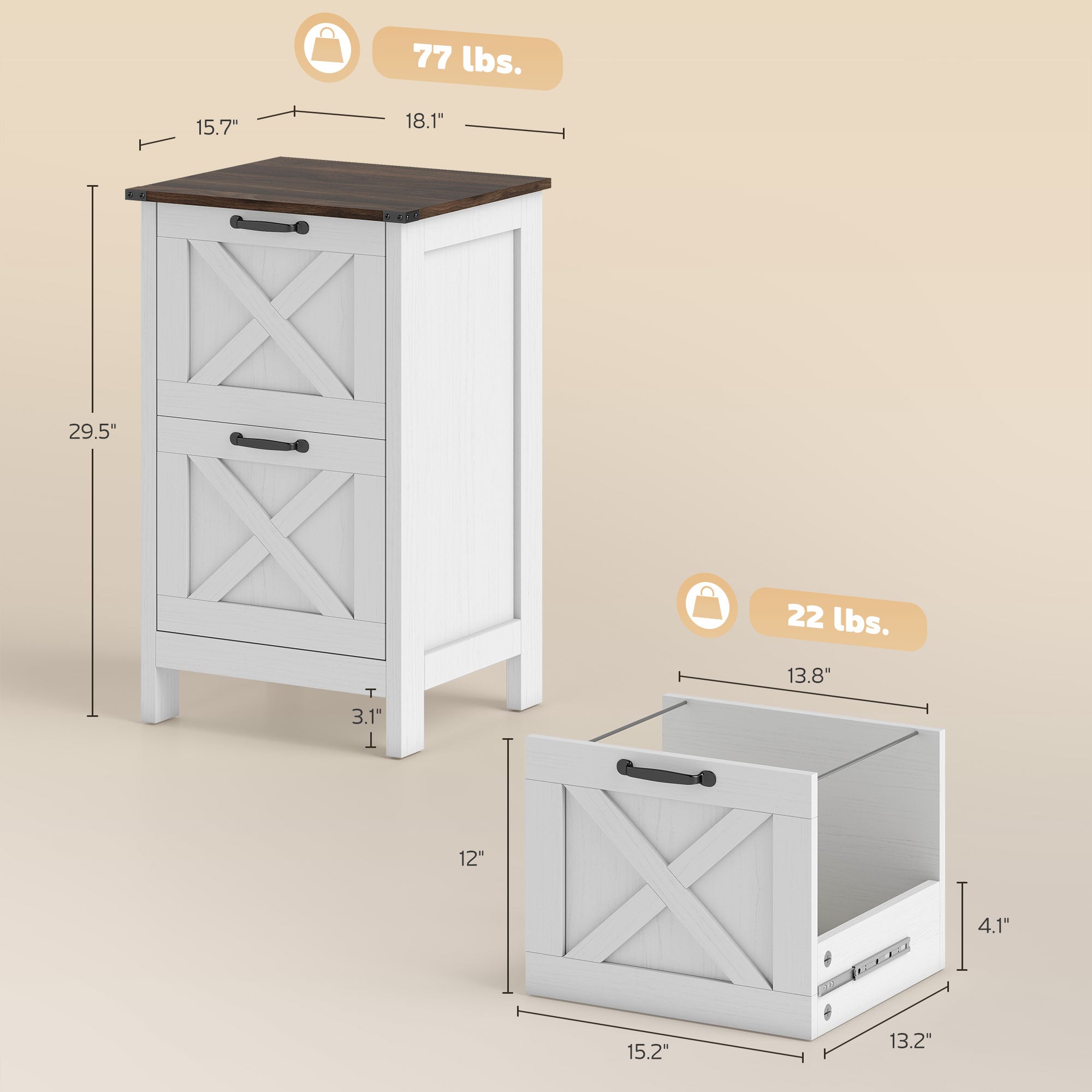 Vertical File Cabinet with 2 Drawers, Rustic Farmhouse Office Storage Cabinet for A4, Letter Size, Distressed White