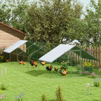Large Chicken Coop with Waterproof and Anti-UV Cover, Spire Shaped for Outdoor and Yard Farm Use, 9.8' x 32.8' x 6.4'