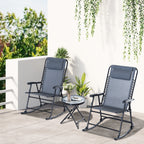 Outdoor Folding Rocking Chair Patio Table Seating Set, 2 Rocking Chairs with Armrests and 1 Side Table with Tempered Glass - Gray