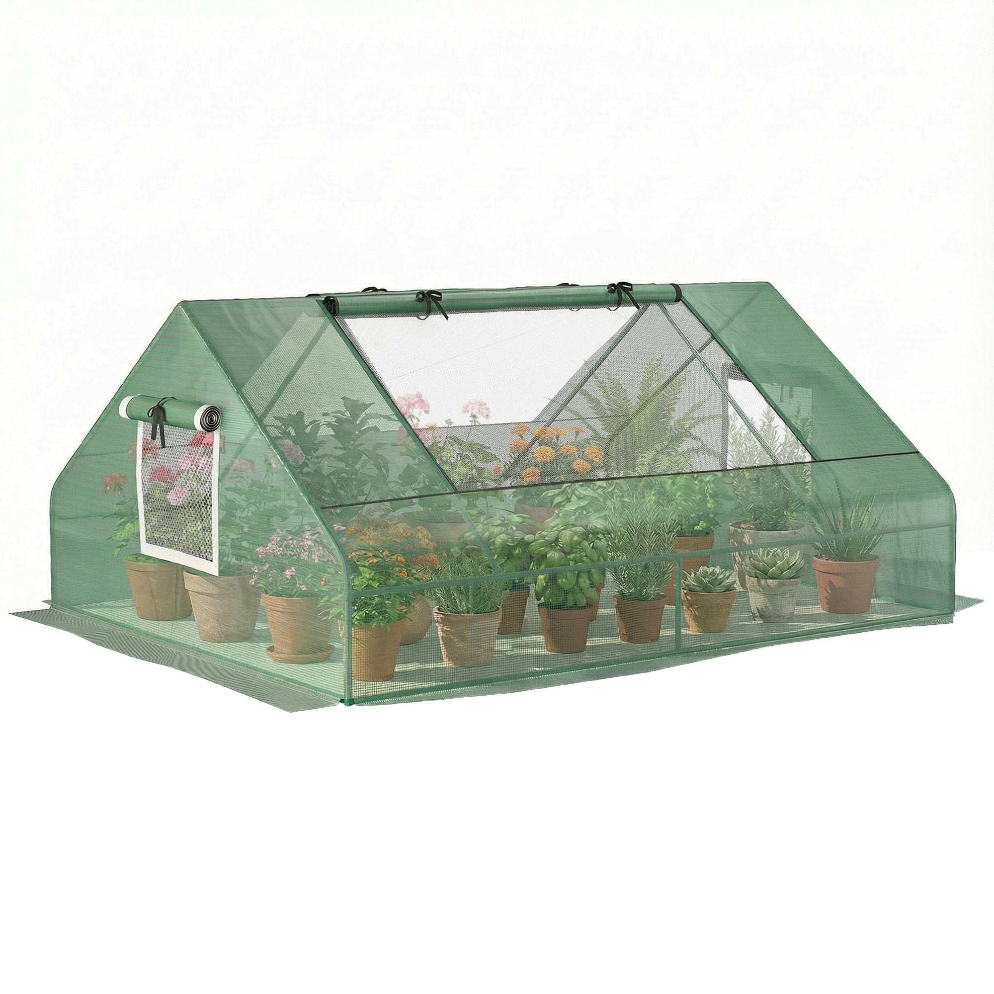 71" x 55" x 32" Mini Greenhouse, Small Green House, Garden Planting Shed, Outdoor Flower Planter Warm House with Zipper Windows, Green