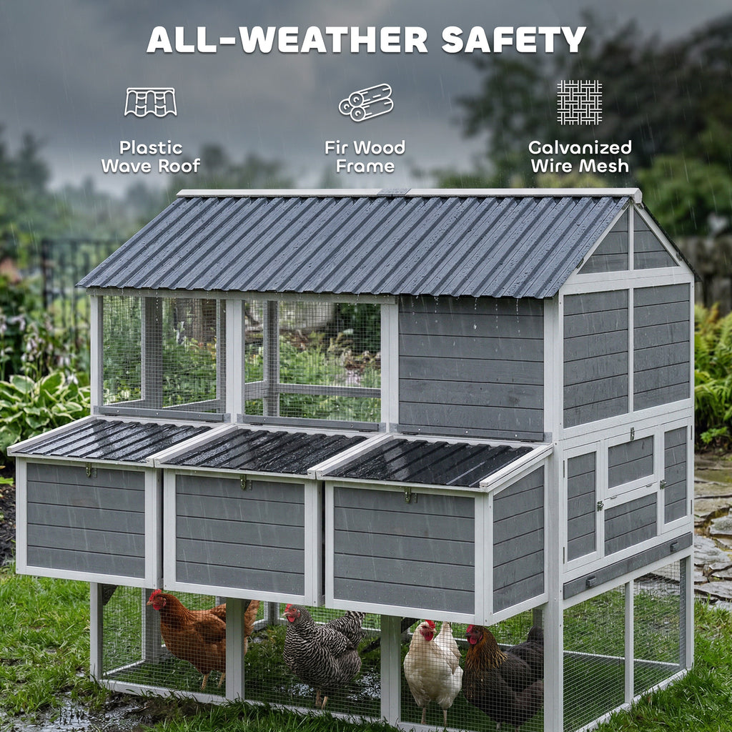 77" Large Chicken Coop for 6-8 Chickens, Outdoor Wooden Hen House Poultry Cage with Run, Nesting Boxes, Waterproof Roof