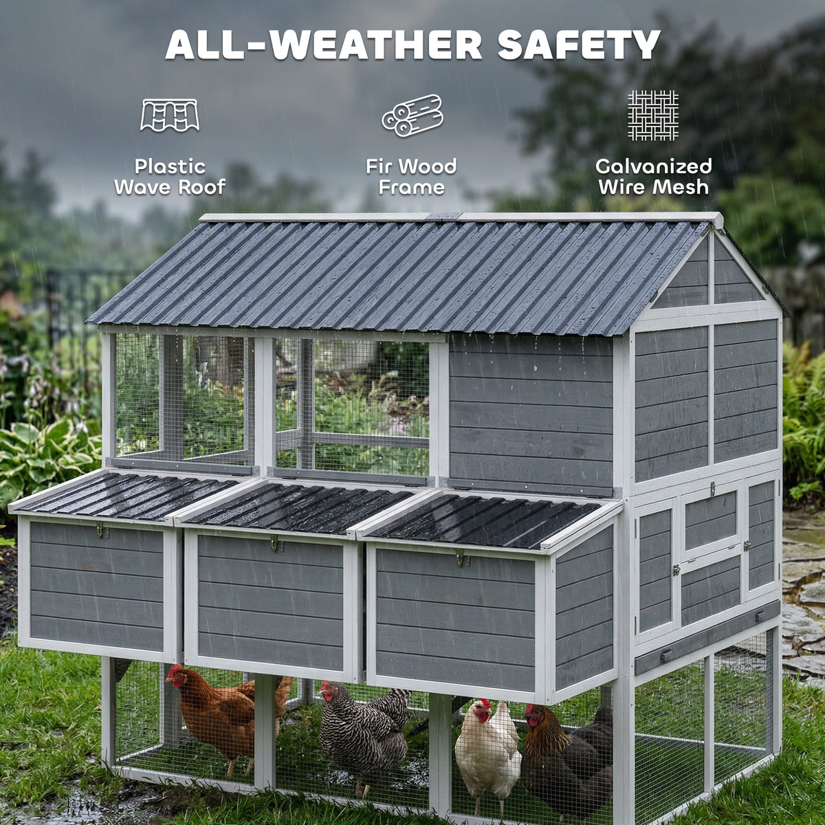 77" Large Chicken Coop for 6-8 Chickens, Outdoor Wooden Hen House Poultry Cage with Run, Nesting Boxes, Waterproof Roof