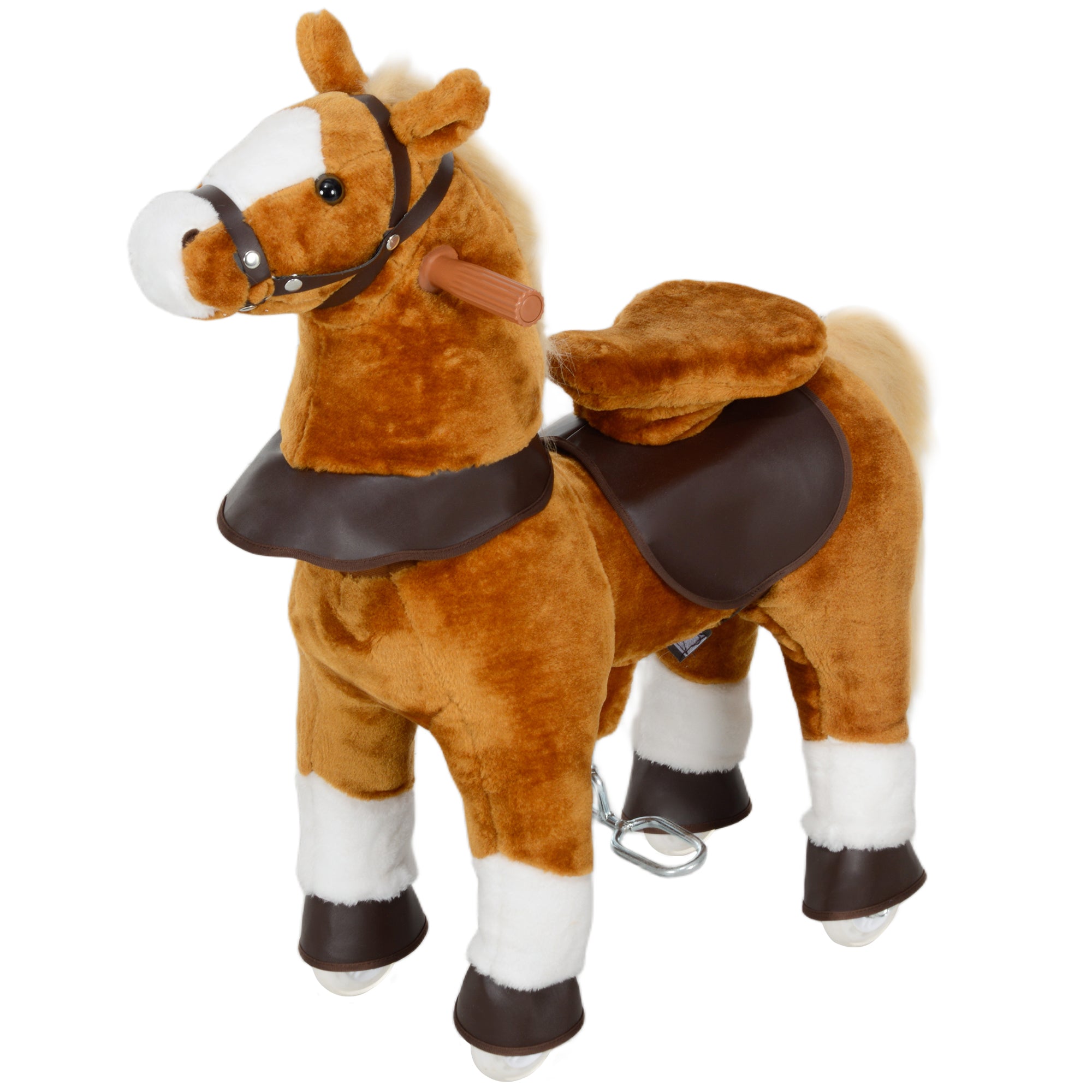 Ride on Horse, Plush Riding Pony for Ages 3-5, Walking Horse Animal with Wheels Neighing for Active Play, Brown