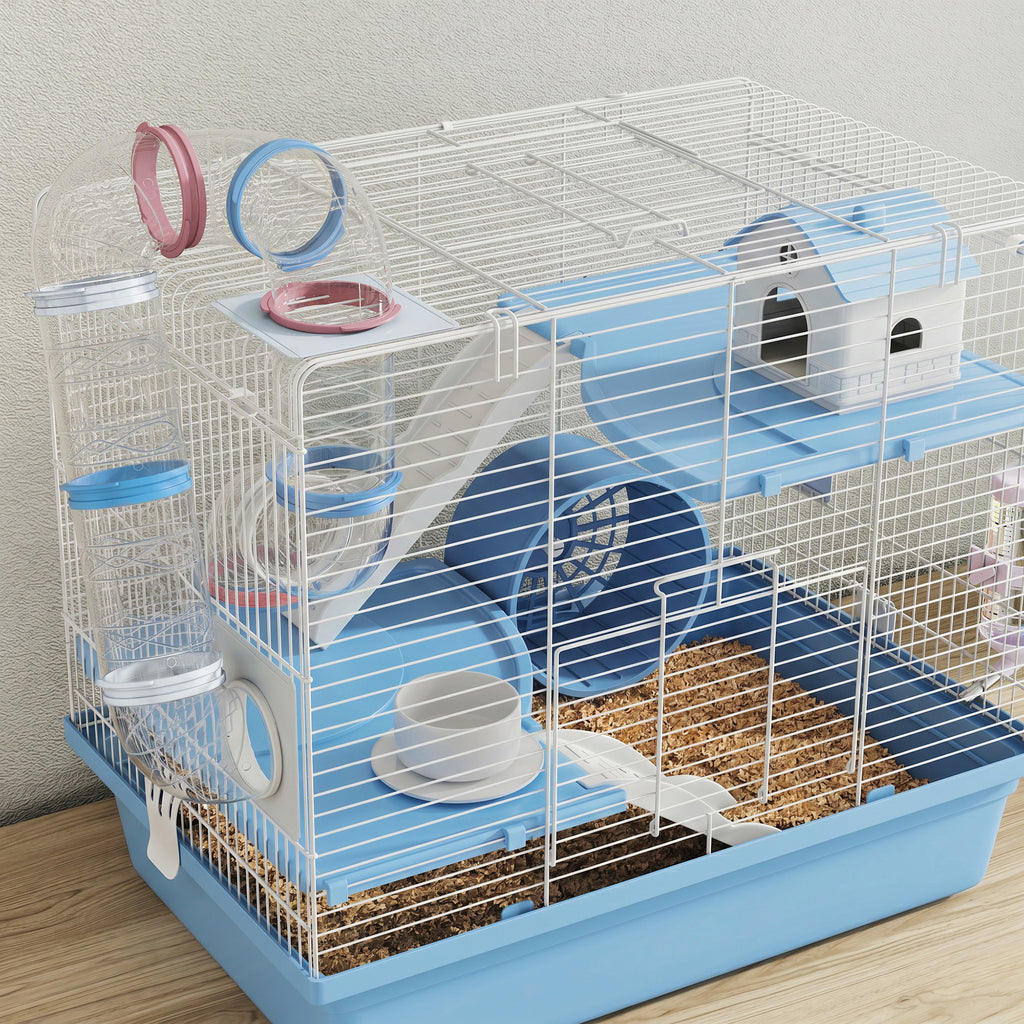 Hamster Cage, 3-Tier Small Animal Cage with Exercise Wheel, Food Bowl, Water Bottle, House, Tunnels, Ramps