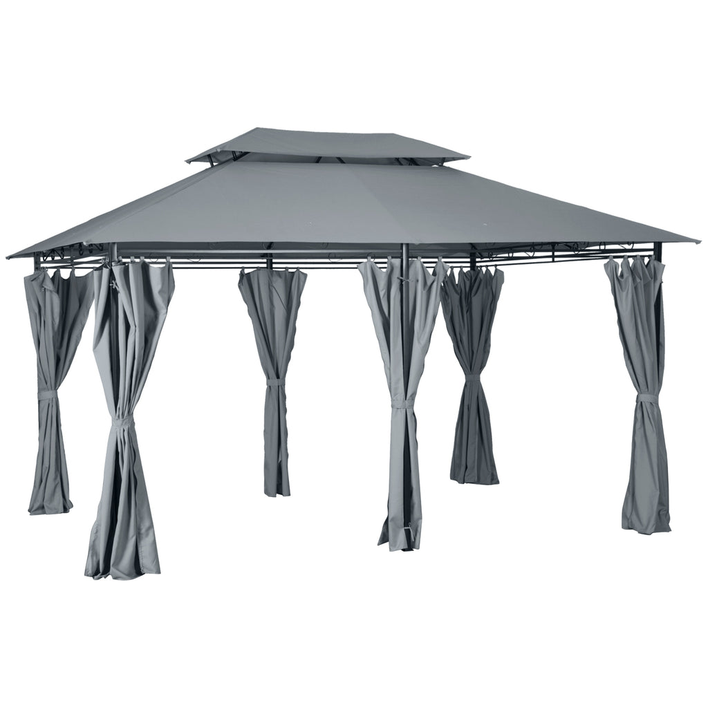10' x 13' Outdoor Soft Top Gazebo Pergola with Curtains, 2-Tier Steel Frame Gazebo for Patio, Sage Gray