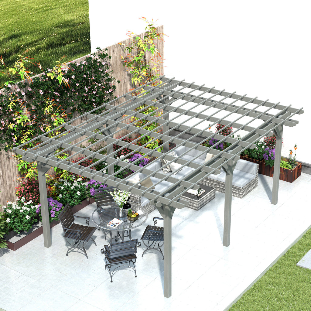 12' x 16' Outdoor Pergola, Wood Gazebo Grape Trellis with Stable Structure for Climbing Plant Support, Gray
